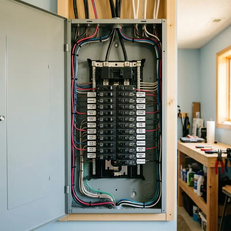 Inspiration image of a tidy breaker panel interior with neatly routed wires
